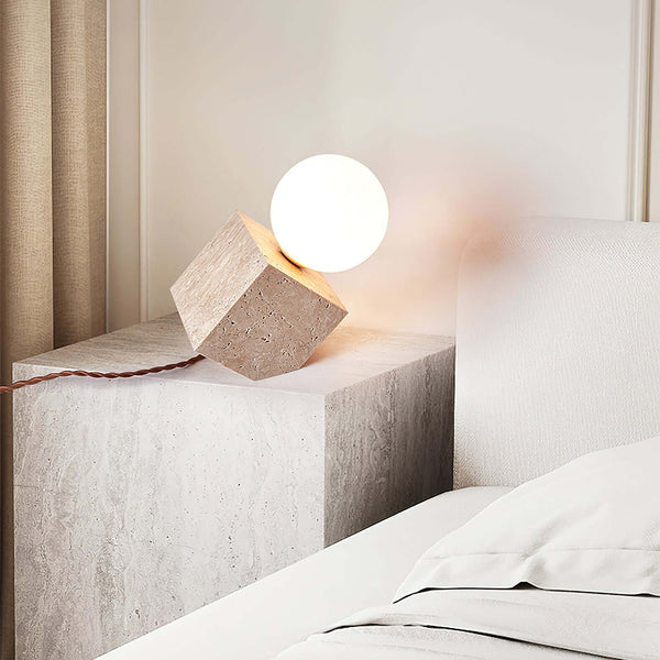Cube Stone Table Lamp – Natural Yellow Travertine Living Room Decor | Alsolight
