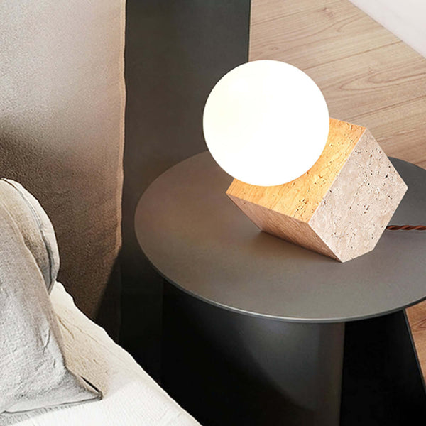 Cube Stone Table Lamp – Natural Yellow Travertine Living Room Decor | Alsolight