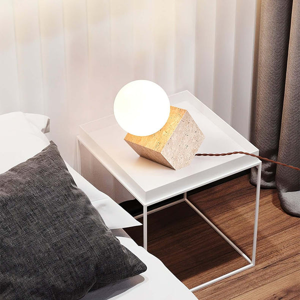 Cube Stone Table Lamp – Natural Yellow Travertine Living Room Decor | Alsolight