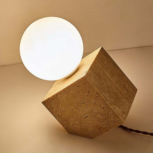 Cube Stone Table Lamp – Natural Yellow Travertine Living Room Decor | Alsolight