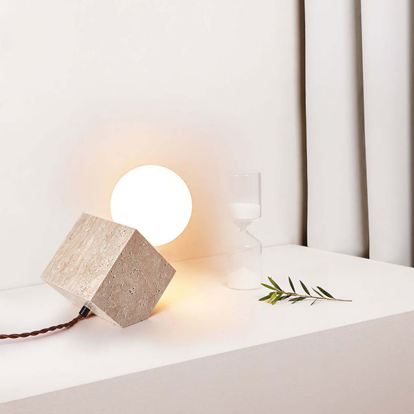Cube Stone Table Lamp – Natural Yellow Travertine Living Room Decor | Alsolight