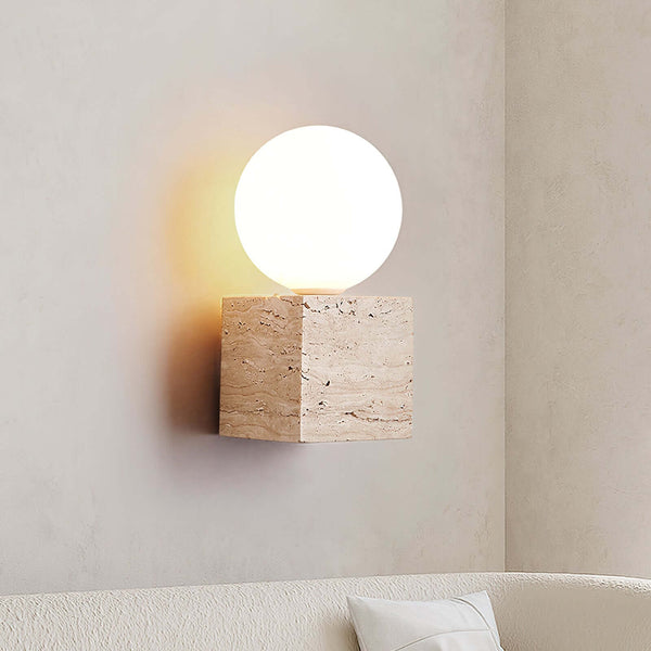 Cube Stone Table Lamp – Natural Yellow Travertine Living Room Decor | Alsolight