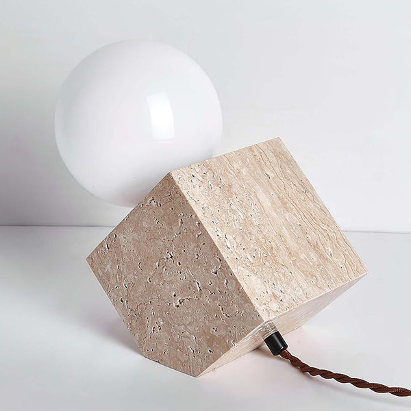 Cube Stone Table Lamp – Natural Yellow Travertine Living Room Decor | Alsolight