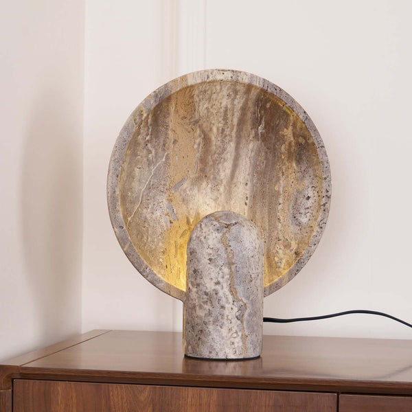 Eclipse Table Lamp – Travertine Stone Texture & Modern Design | Alsolight