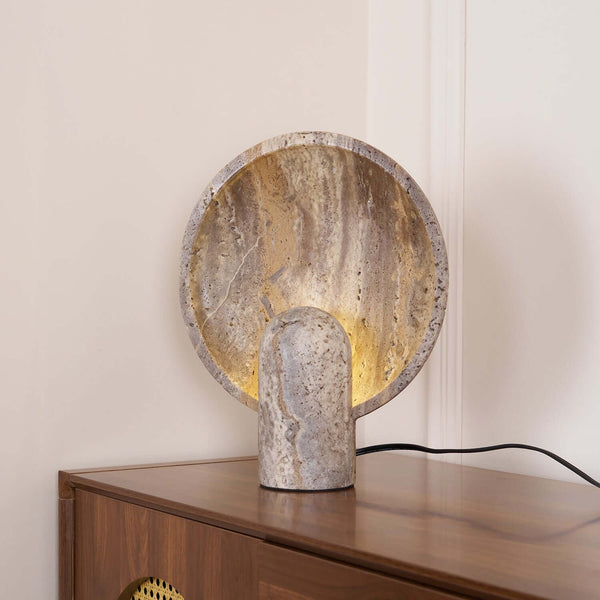 Eclipse Table Lamp – Travertine Stone Texture & Modern Design | Alsolight