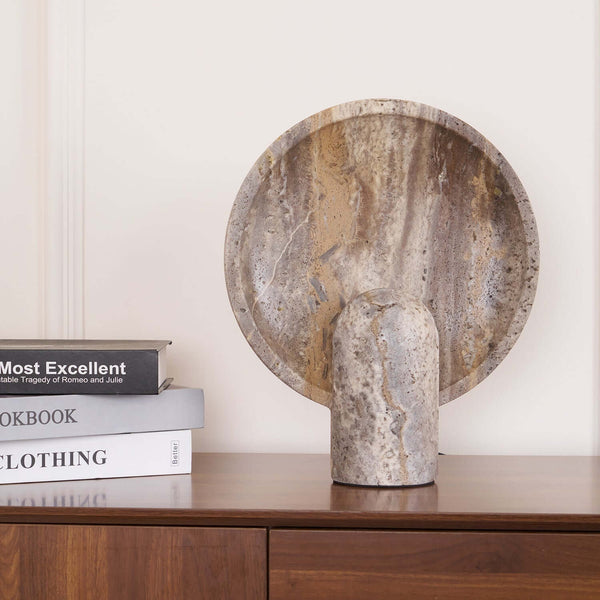 Eclipse Table Lamp – Travertine Stone Texture & Modern Design | Alsolight