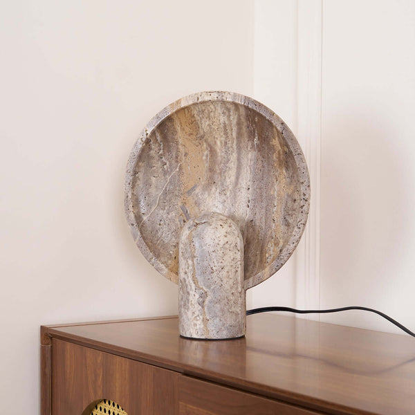 Eclipse Table Lamp – Travertine Stone Texture & Modern Design | Alsolight