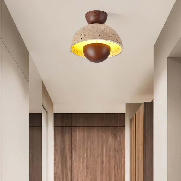 Inverted Ceiling Lamp – Travertine & Wood, Medieval Simplicity Light | Alsolight