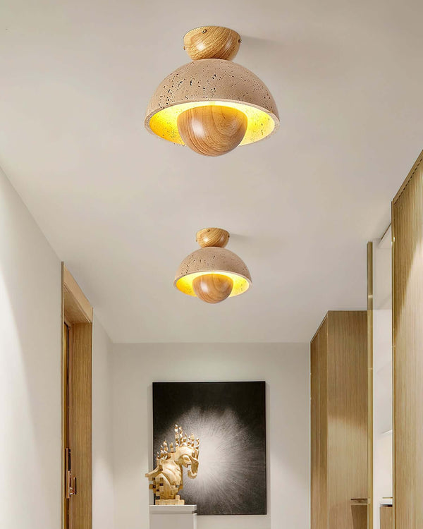 Inverted Ceiling Lamp – Travertine & Wood, Medieval Simplicity Light | Alsolight