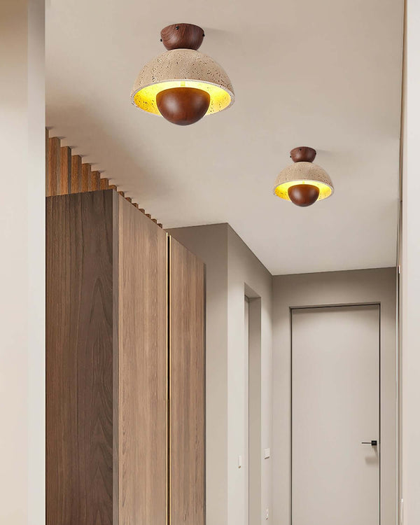 Inverted Ceiling Lamp – Travertine & Wood, Medieval Simplicity Light | Alsolight
