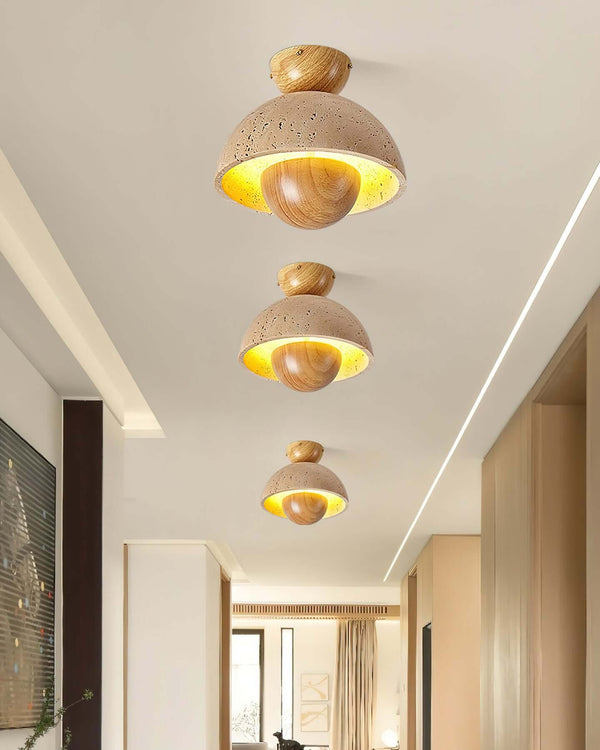 Inverted Ceiling Lamp – Travertine & Wood, Medieval Simplicity Light | Alsolight