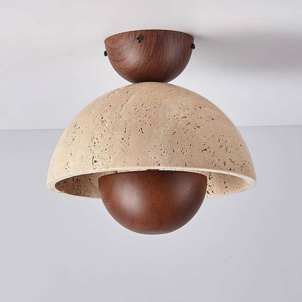 Inverted Ceiling Lamp – Travertine & Wood, Medieval Simplicity Light | Alsolight