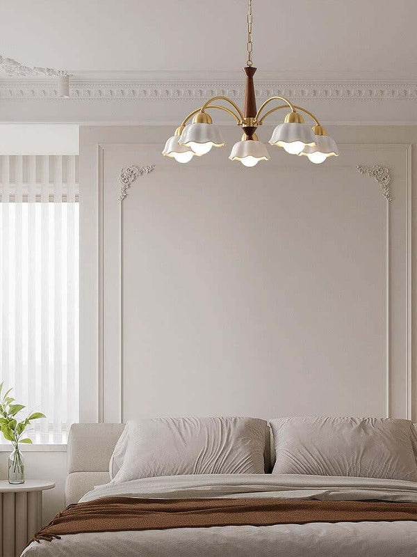 Lustre Chandelier – Mid-Century Brass & Walnut 5-Light Pendant | Alsolight