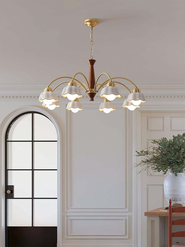 Lustre Chandelier – Mid-Century Brass & Walnut 5-Light Pendant | Alsolight