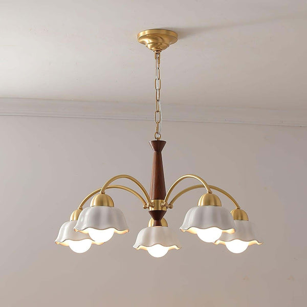 Lustre Chandelier – Mid-Century Brass & Walnut 5-Light Pendant | Alsolight