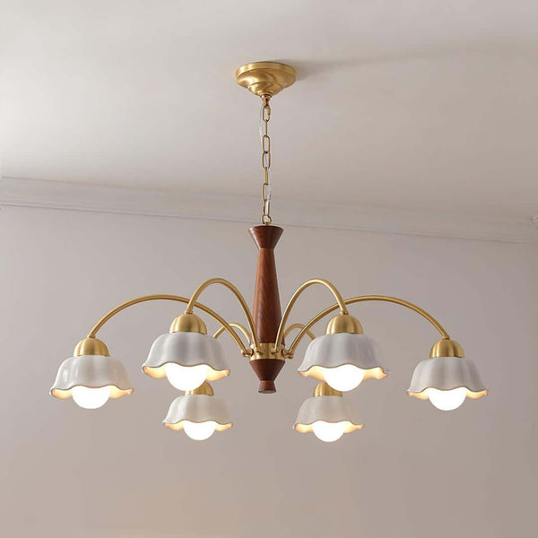 Lustre Chandelier – Mid-Century Brass & Walnut 5-Light Pendant | Alsolight