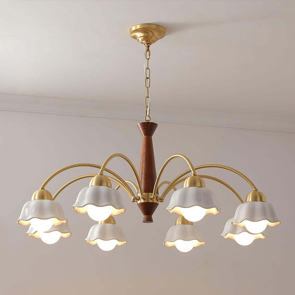 Lustre Chandelier – Mid-Century Brass & Walnut 5-Light Pendant | Alsolight