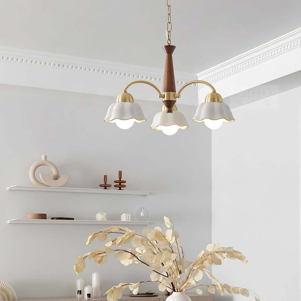 Lustre Chandelier – Mid-Century Brass & Walnut 5-Light Pendant | Alsolight