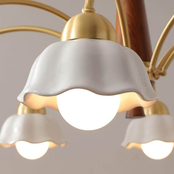 Lustre Chandelier – Mid-Century Brass & Walnut 5-Light Pendant | Alsolight