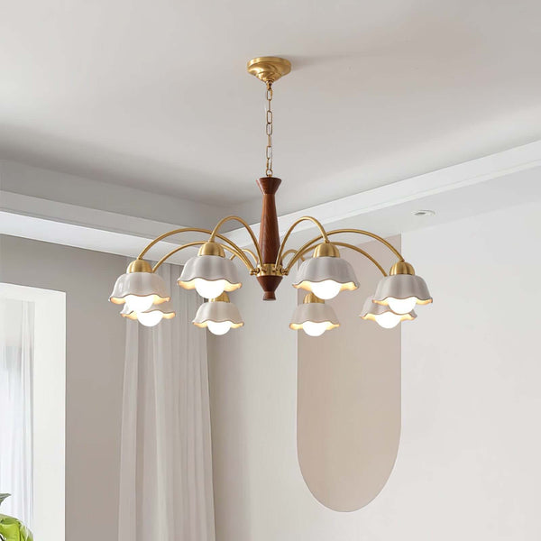 Lustre Chandelier – Mid-Century Brass & Walnut 5-Light Pendant | Alsolight