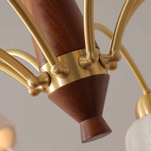 Lustre Chandelier – Mid-Century Brass & Walnut 5-Light Pendant | Alsolight
