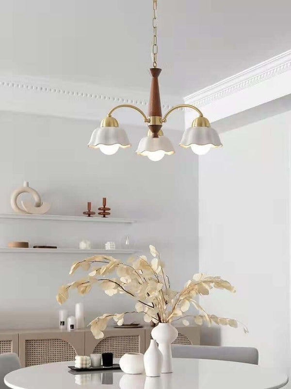 Lustre Chandelier – Mid-Century Brass & Walnut 5-Light Pendant | Alsolight
