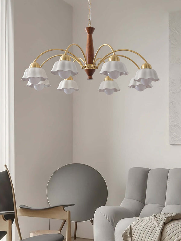 Lustre Chandelier – Mid-Century Brass & Walnut 5-Light Pendant | Alsolight
