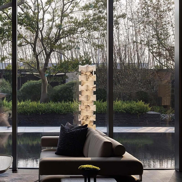 Patrate Floor Lamp – Handcrafted Stacked Alabaster Beauty | Alsolight