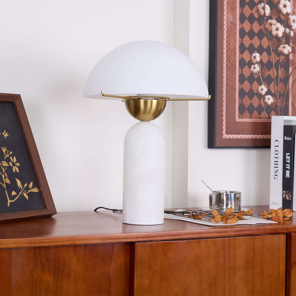 Peono Table Lamp – Alabaster Mid Century Art Deco Mushroom Light | Alsolight