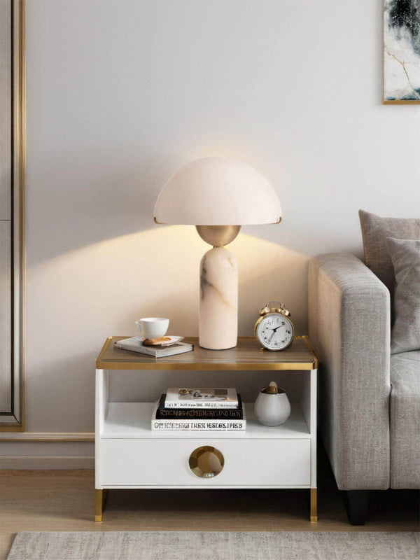 Peono Table Lamp – Alabaster Mid Century Art Deco Mushroom Light | Alsolight