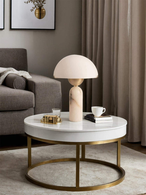 Peono Table Lamp – Alabaster Mid Century Art Deco Mushroom Light | Alsolight