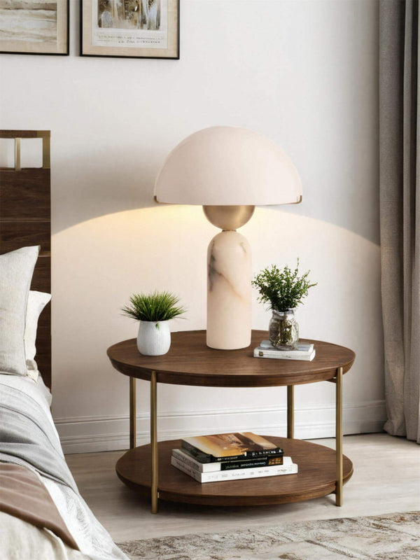 Peono Table Lamp – Alabaster Mid Century Art Deco Mushroom Light | Alsolight