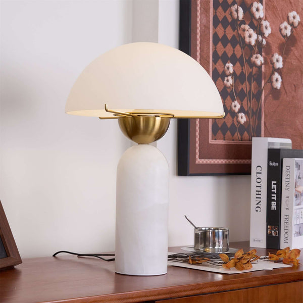 Peono Table Lamp – Alabaster Mid Century Art Deco Mushroom Light | Alsolight