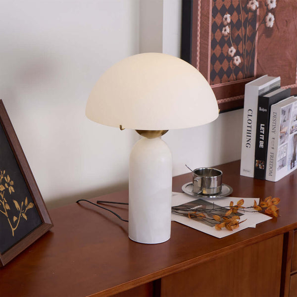 Peono Table Lamp – Alabaster Mid Century Art Deco Mushroom Light | Alsolight