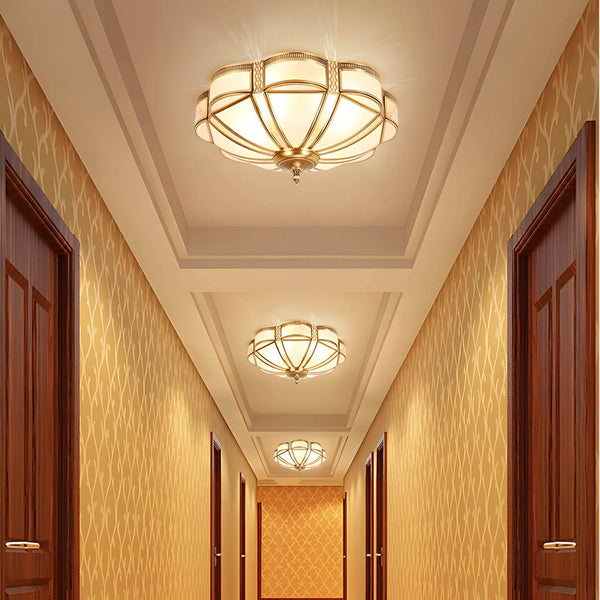 Petal Shape Frosted Glass Curuna Ceiling Lamp – Vintage Brass Elegance | Alsolight