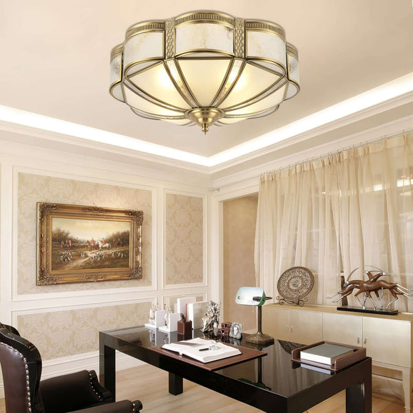 Petal Shape Frosted Glass Curuna Ceiling Lamp – Vintage Brass Elegance | Alsolight