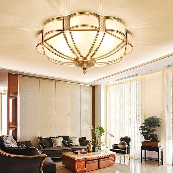 Petal Shape Frosted Glass Curuna Ceiling Lamp – Vintage Brass Elegance | Alsolight