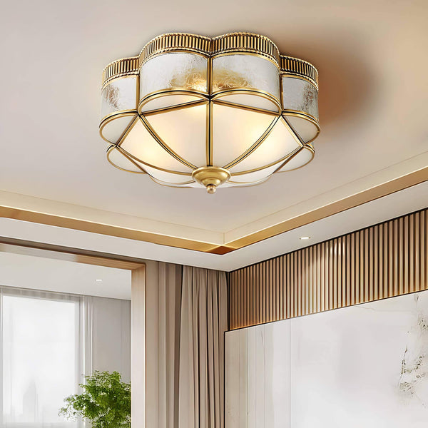 Petal Shape Frosted Glass Curuna Ceiling Lamp – Vintage Brass Elegance | Alsolight