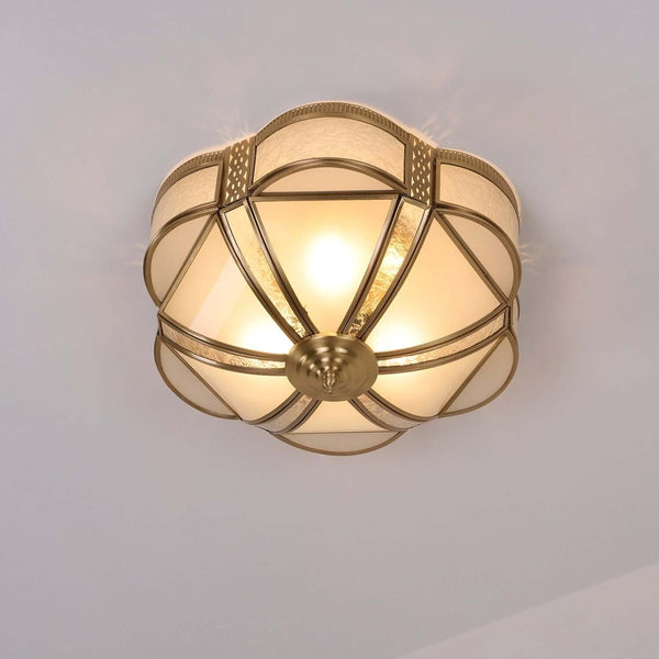 Petal Shape Frosted Glass Curuna Ceiling Lamp – Vintage Brass Elegance | Alsolight
