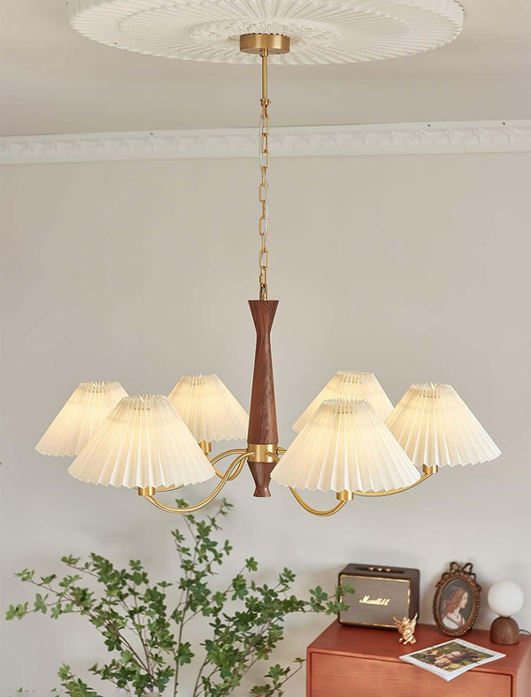 Polina Chandelier – Elegant Brass & Pleated Fabric Ceiling Light | Alsolight