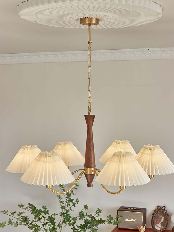 Polina Chandelier – Elegant Brass & Pleated Fabric Ceiling Light | Alsolight