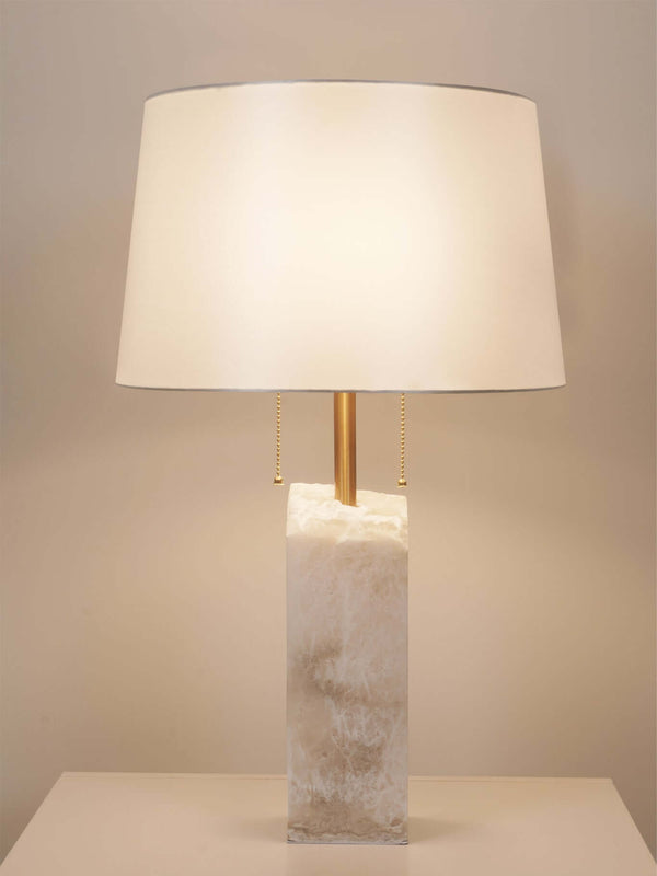Raw Table Lamp – Alabaster Fabric Lampshade Art Deco Mid Century Style | Alsolight
