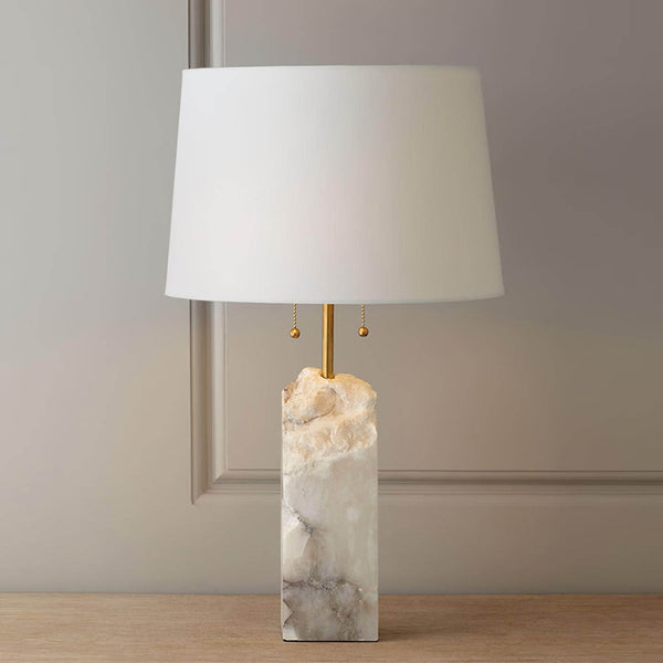 Raw Table Lamp – Alabaster Fabric Lampshade Art Deco Mid Century Style | Alsolight