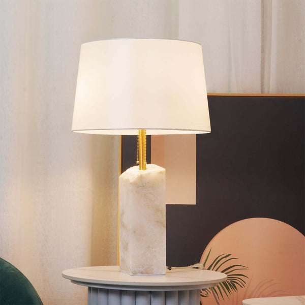 Raw Table Lamp – Alabaster Fabric Lampshade Art Deco Mid Century Style | Alsolight