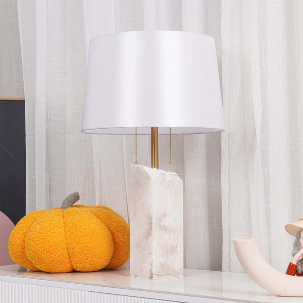 Raw Table Lamp – Alabaster Fabric Lampshade Art Deco Mid Century Style | Alsolight