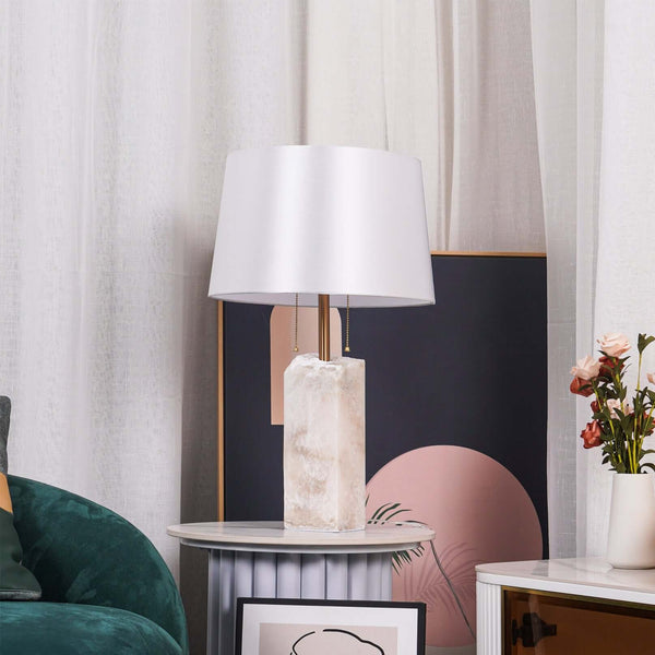 Raw Table Lamp – Alabaster Fabric Lampshade Art Deco Mid Century Style | Alsolight