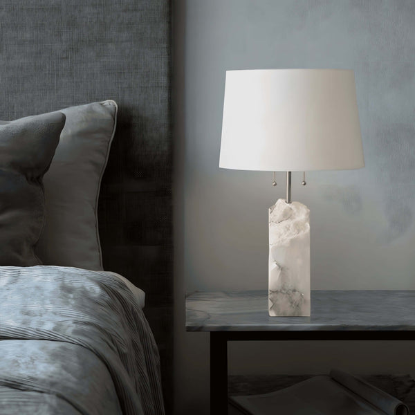 Raw Table Lamp – Alabaster Fabric Lampshade Art Deco Mid Century Style | Alsolight