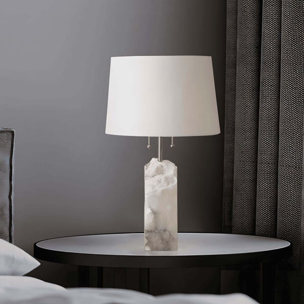 Raw Table Lamp – Alabaster Fabric Lampshade Art Deco Mid Century Style | Alsolight