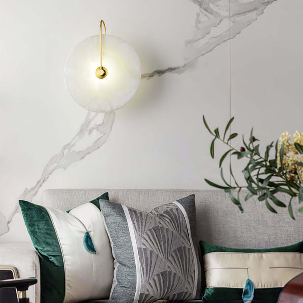 Slanciu Round Alabaster Wall Light – Elegant Brass Accent Lamp | Alsolight