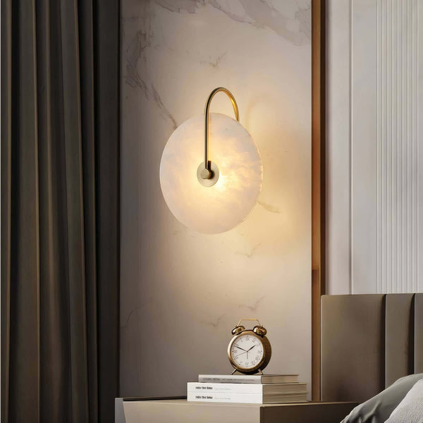 Slanciu Round Alabaster Wall Light – Elegant Brass Accent Lamp | Alsolight
